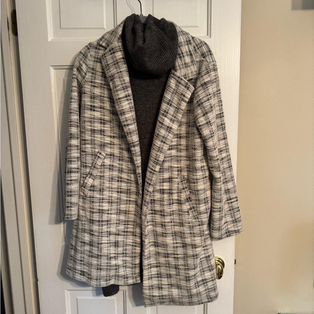 Plaid Coat + Sweater Dress Outfit Bundle M/L Workwear Layered Fall Winter Look - Picture 2 of 5